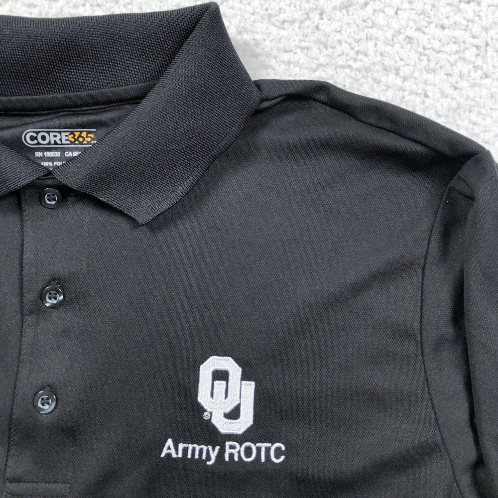 OU Sooners Army ROTC Polo Shirt Mens XL Black Embroidered Logo Golf Stretch RARE